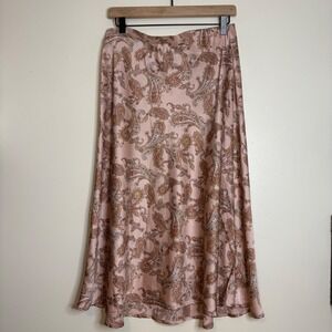 Timing Rose‎ Pink Paisley Satin Midi Slip Skirt Large